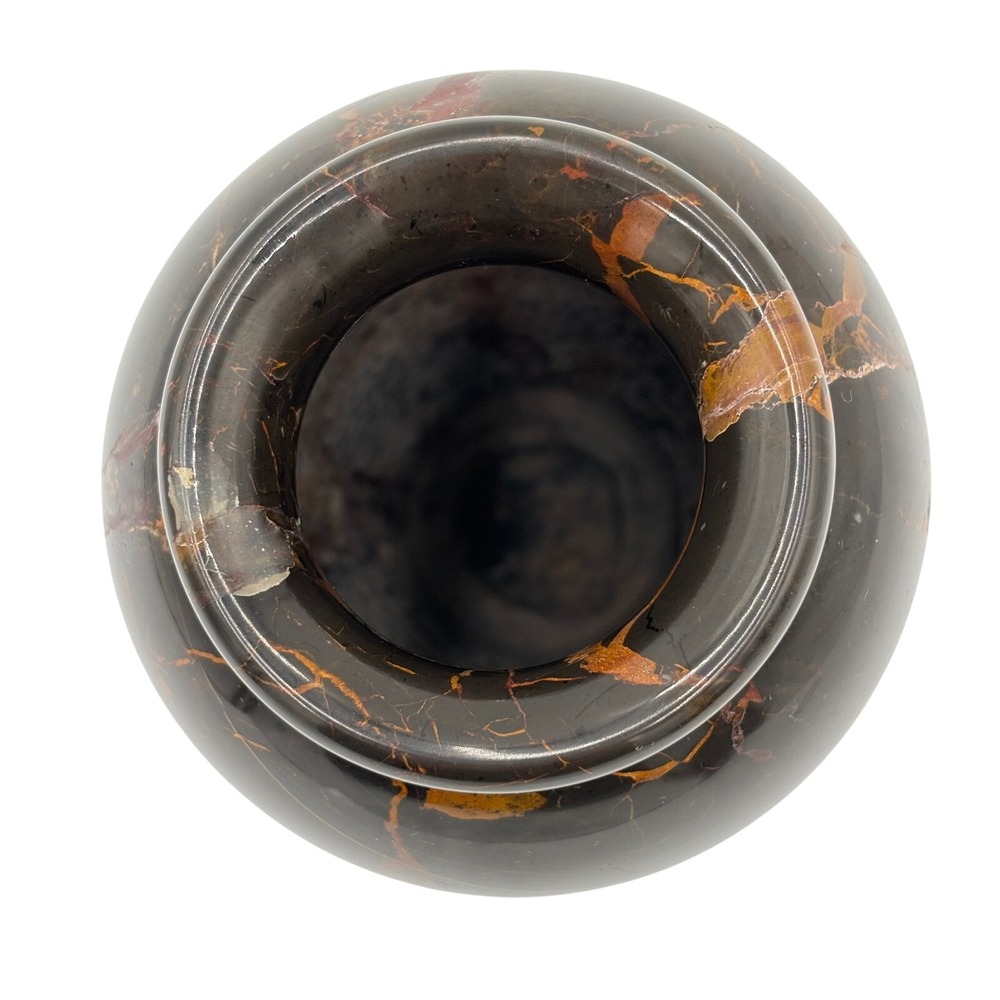 Vintage Black Marble Onyx Bud Vase Gold Purple Veined Polished Stone Decor - Picture 4 of 4